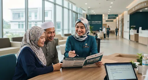 Muslim family consulting a care coordinator